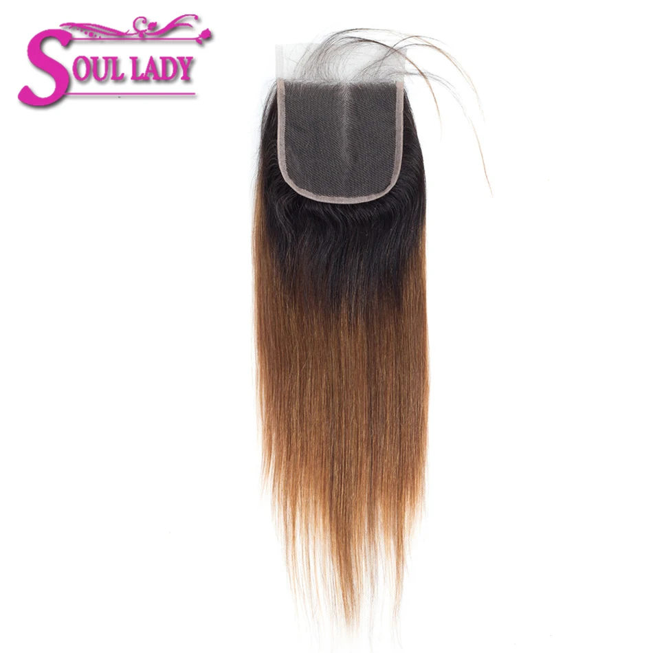 Soul lady Ombre Перуанские Прямые Человеческие волосы Кружева Закрытие 1B/30 предварительно сорвал с волосами младенца не волосы Remy с эффектом омбре Закрытие отбеленные