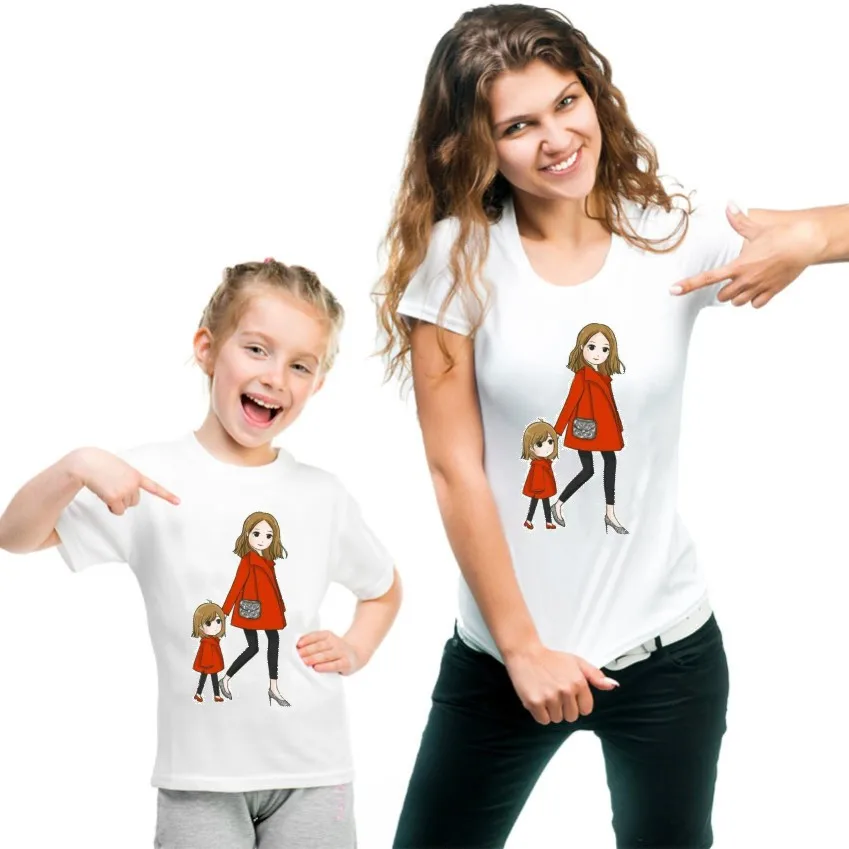 

New Print Cotton Short Sleeve O-neck Mother And Daughter Clothes T Shirt