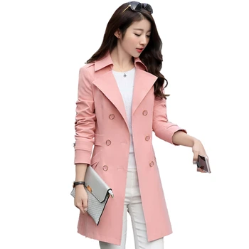 

Spring Autumn 2018 Women Trench Coat Fashion Slim Double-Breasted Coat Female Solid Color Button Casual Windbreaker Outwear O188