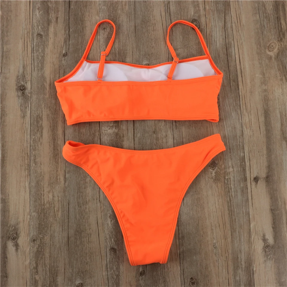 Сексуальный купальник бикини, женский купальник, бразильский комплект бикини с пуш-ап, оранжевый топ с бретелькой через шею, пляжная одежда, купальные костюмы