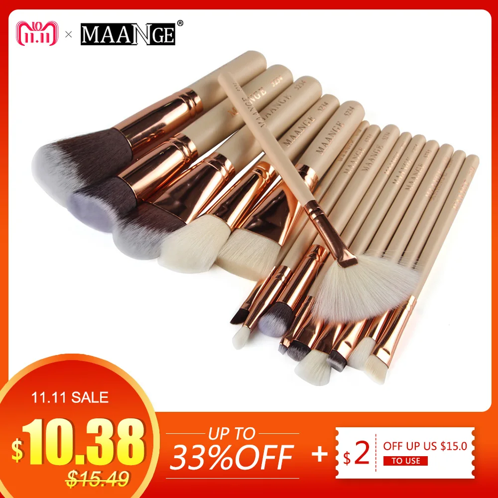 

MAANGE 15Pcs Complete Makeup Brushes Set Professional Luxury Set Make Up Tools Kit Powder Blending Shadow Cosmetic Beauty Brush