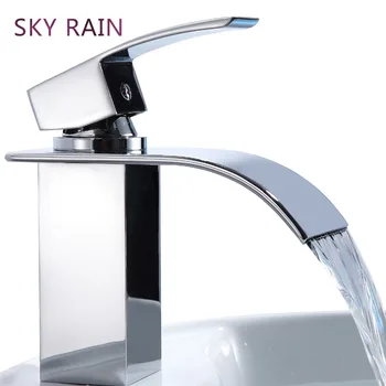 

SKY RAIN Luxury Design Kitchen Sink Mixer Brass Waterfall Tap Chrome Plated Thermostatic Faucet Basin Faucet