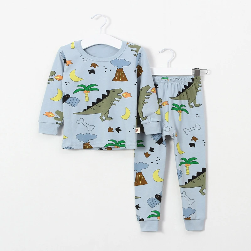Комплекты одежды для мальчиков пижамы для девочек хлопковый костюм осенне-зимняя рубашка+ штаны, комплекты деловой одежды из 2 предметов для мальчиков одежда для сна для детей возрастом от 2 до 8 лет