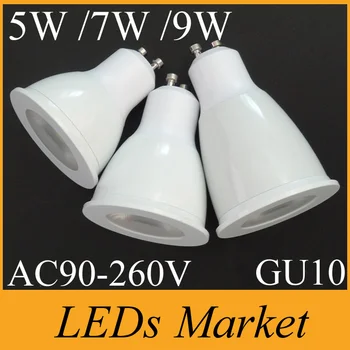 

Hot sale white shell cob 5w 7w 9w led spotlight light lamp Gu10 Cree led lamp gu10 90-260v warm cold white 60angle CE UL