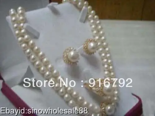 

Wholesale free shipping >>>>>Noblest 2 rows white pearl necklace earring ring