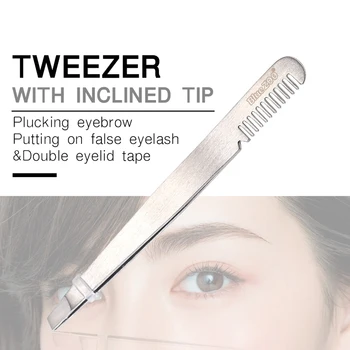 

1pcs Eyebrow Tweezer with Comb Stainless Steel Eyebrow Clip with Comb Eyelashes Extension Tweezers Double Eyelids Pinzette Clip