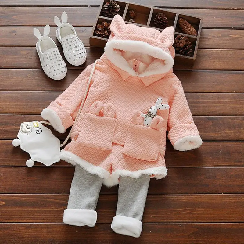 

Kids Clothes New Arrival Cute Cartoon Cotton Velvet Thicken Coat + Pants Suit Girls Clothing Baby Girls Fashion Casual Out Suits