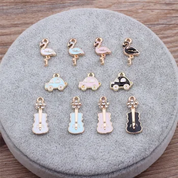 

MRHUANG 10pcs/pack Bird Car violin Golden Plated Enamel Charms Pendant DIY Bracelets Necklace Jewelry Accessories