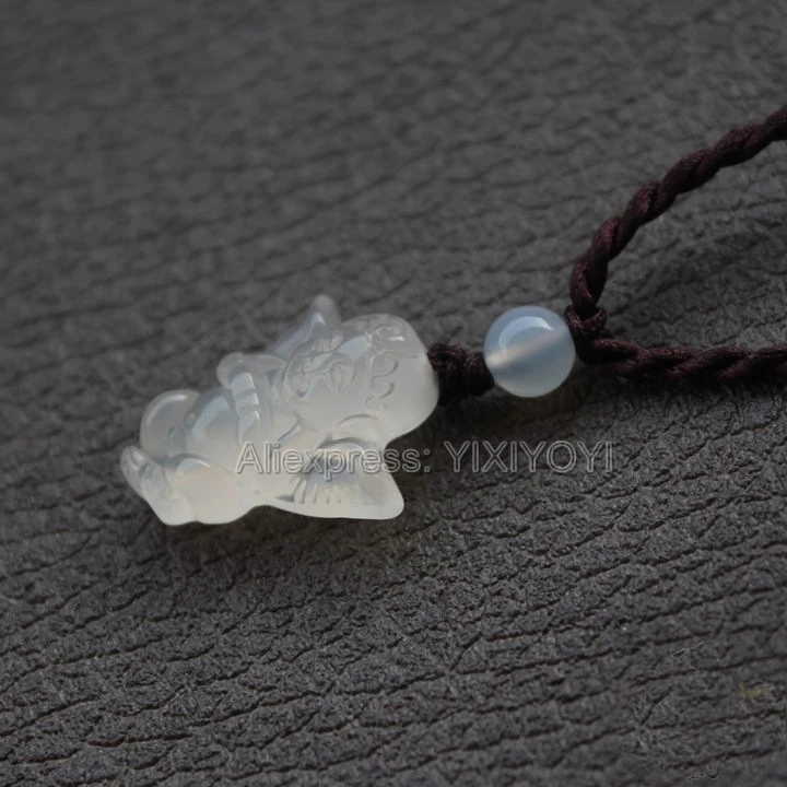 10pcs Chinese Handwork Natural White Agate Jade Carved Cute Angel Lucky Pendant + Red Brown Rope Necklace Fine Jewelry