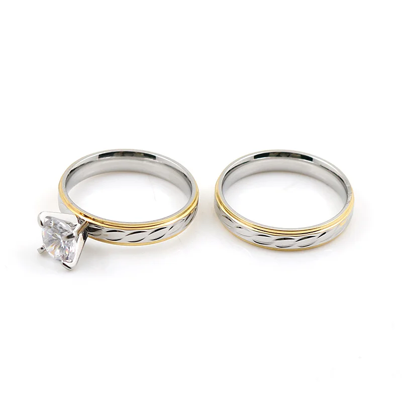 Romantic Couple Rings for Lovers in Wedding Rings Stainless Steel Rings Charm Crystal Stone Rings Silver Gold Color
