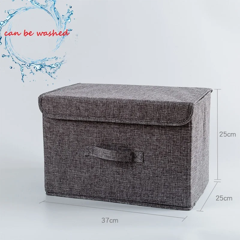 Cotton linen Fabric Folding CD Storage Boxes Foldable Bins Toys Organizer With Lids And Handles Storage Basket Laundry Basket
