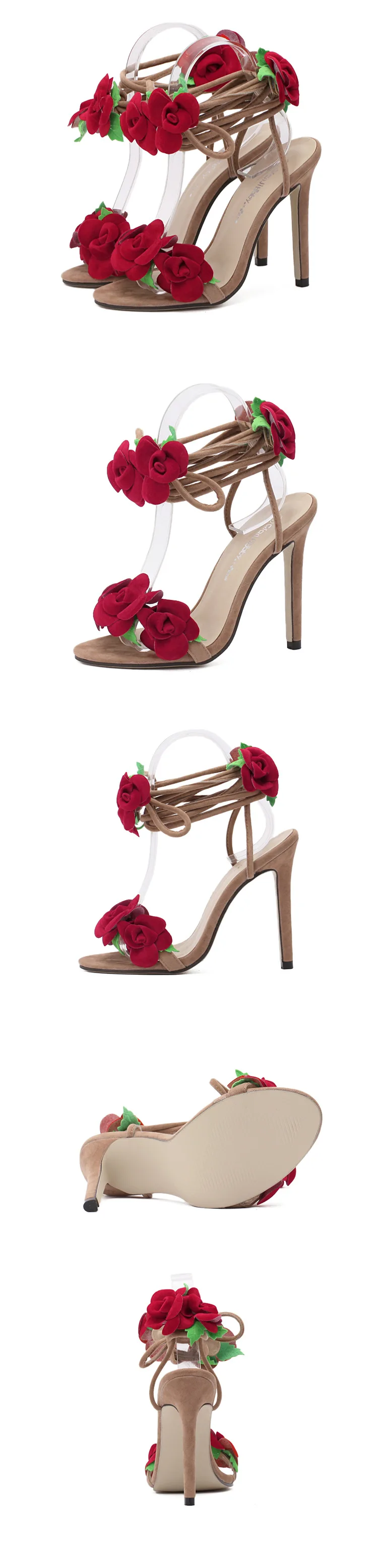 Koovan/женские босоножки г. Новые сандалии с цветами обувь на высоком каблуке с красным крест с цветами розы пикантная женская обувь, размер 42