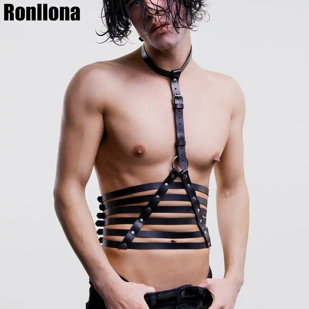 革ハーネスベルト男性ネックボンデージゲイbdsmウエスト筋肉調節可能なパンクストラップベルトoリングセクシーなゲームのエロ メンズベルト Aliexpress