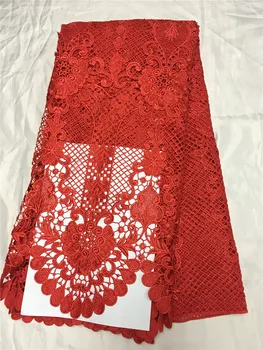 

hot selling Embroidery African Cord Lace fabric Guipure Lace Fabric water souble lace for women dress in red color