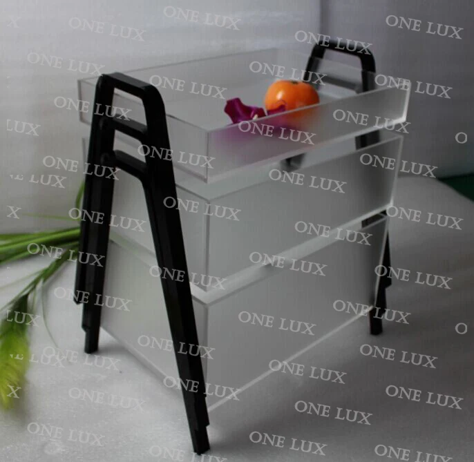 

(3 pieces / lot) ONE LUX Stackable Foggy Acrylic Fruit Tray,Perspex Nesting Candy Organizer,Frosted Lucite Serving Tray V legs