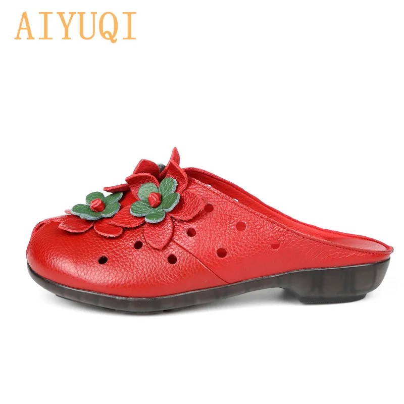 

AIYUQI Summer footwear women slippers 2019 new women sandals genuine leather flower fashion outdoor mom flat shoes