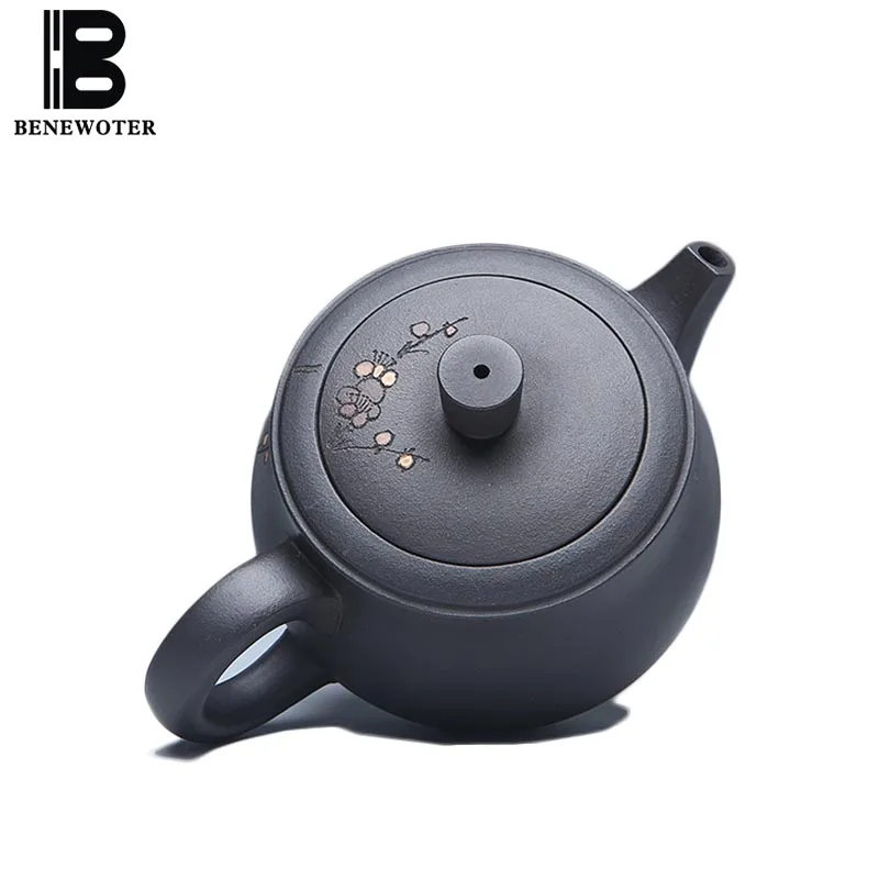 

260cc Yixing Purple Clay Pot Household Vintage Drinkware Raw Ore Black Mud Zisha Teapot Hand Painted Flower Patter Tea Kettles