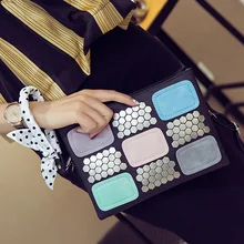 2016 New patchworek summer fashion patchwork women bags messenger bags rivet designer women handbags small lady crossbody bag