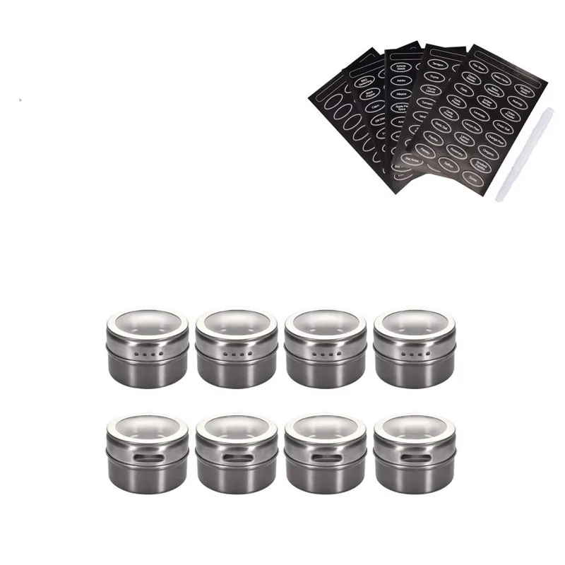 8 Pcs TPUSNOK с магнитным дном для специй баночки из нержавеющей стали с магнитным дном для специй Tins кухонная емкость для приправ контейнеры для хранения с метка для этикетки TPA79 - Цвет: 8 Pcs