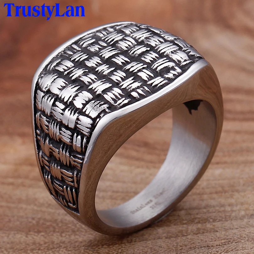 

TrustyLan Solid Weaved Stainless Steel Ring Men Jewelry Accessories Vintage Silver Color Mens Rings For Man Finger Ring Male New