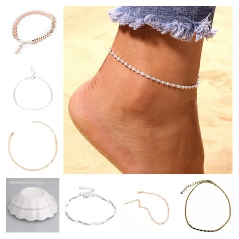 1pc Anklet Leg Chain On Foot For Women Ankle Bracelet Barefoot Sandals Foot Jewelry Simple Style