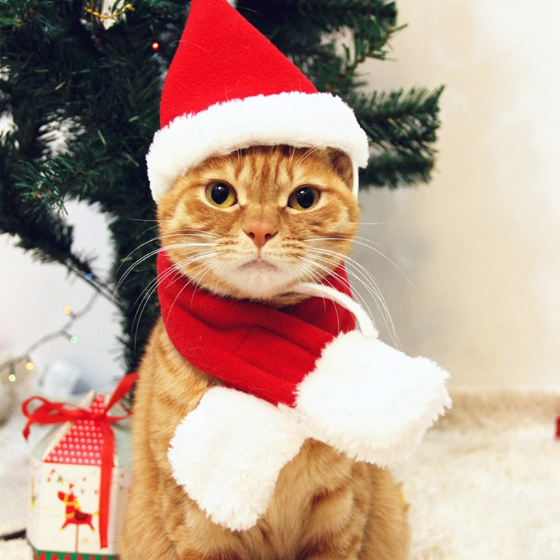 

[MPK Cat Costume] Cute Christmas Hat And Neckerchief for Cats and Dogs, Get It Before Christmas!