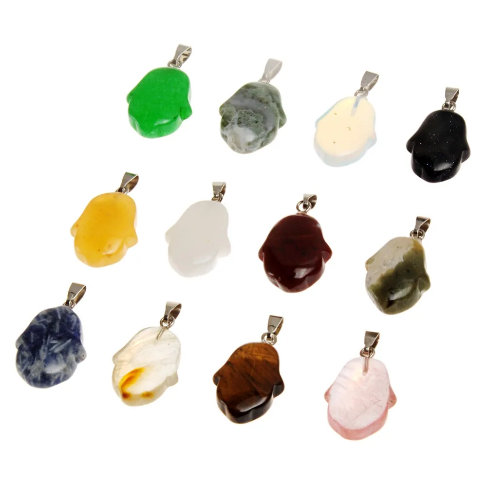 

24PC Tulip Turquoises Natural Stone Lucky Hand Pendant Basic Chakra Balancing Healing Cute Small Palm Israel Jewish Jewelry Free