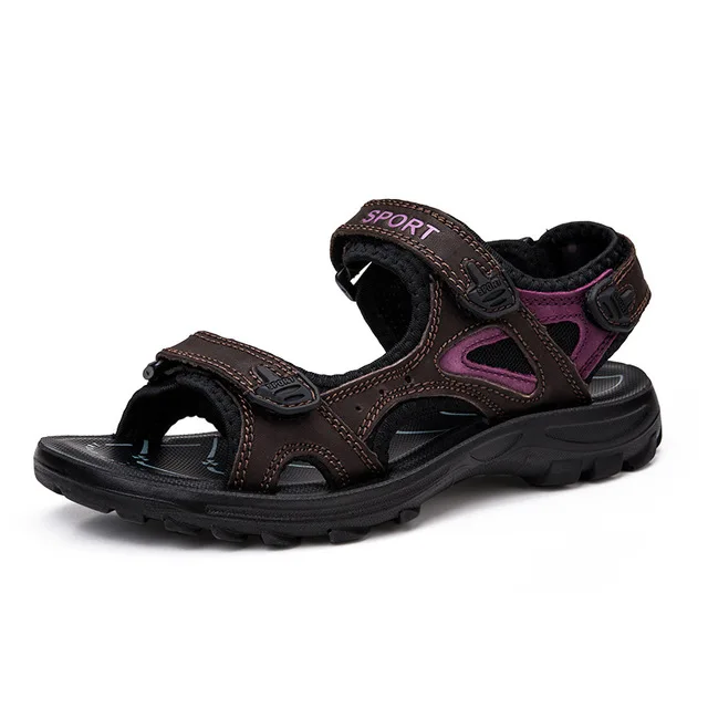 DAOKFPO/женские летние сандалии; повседневные пляжные сандалии из натуральной кожи на нескользящей плоской подошве; Брендовая женская летняя обувь; NVB-04 - Цвет: Color 4