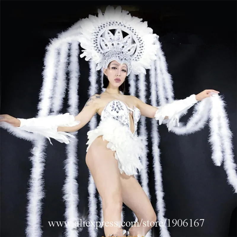 Nightclub DS White Atmospheric Feather Nine-tailed Fox Costume Dance Team GOGO Performance Party White atmosphere02