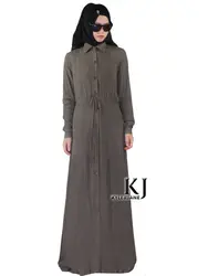 Полная кнопку открыть серый Абаи вечерние платье традиционной исламской Костюмы бренд мусульманское платье Для женщин длинное Jilbabs Дубай
