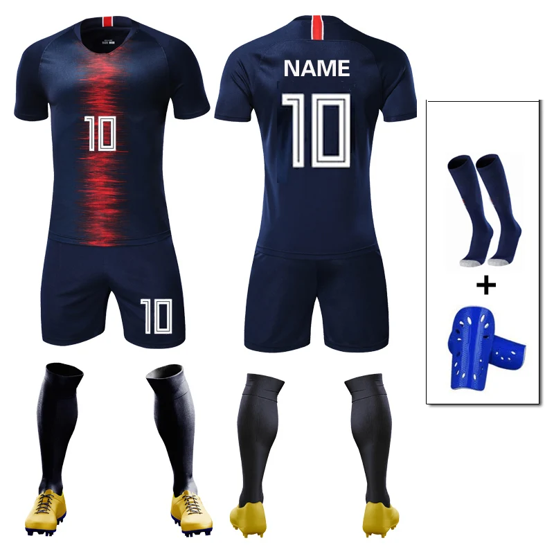 

Men Kids Club Team Soccer Jerseys Set Football kit Training Suits Uniform for blank Custom Jerseys with Socks and Shin Guards