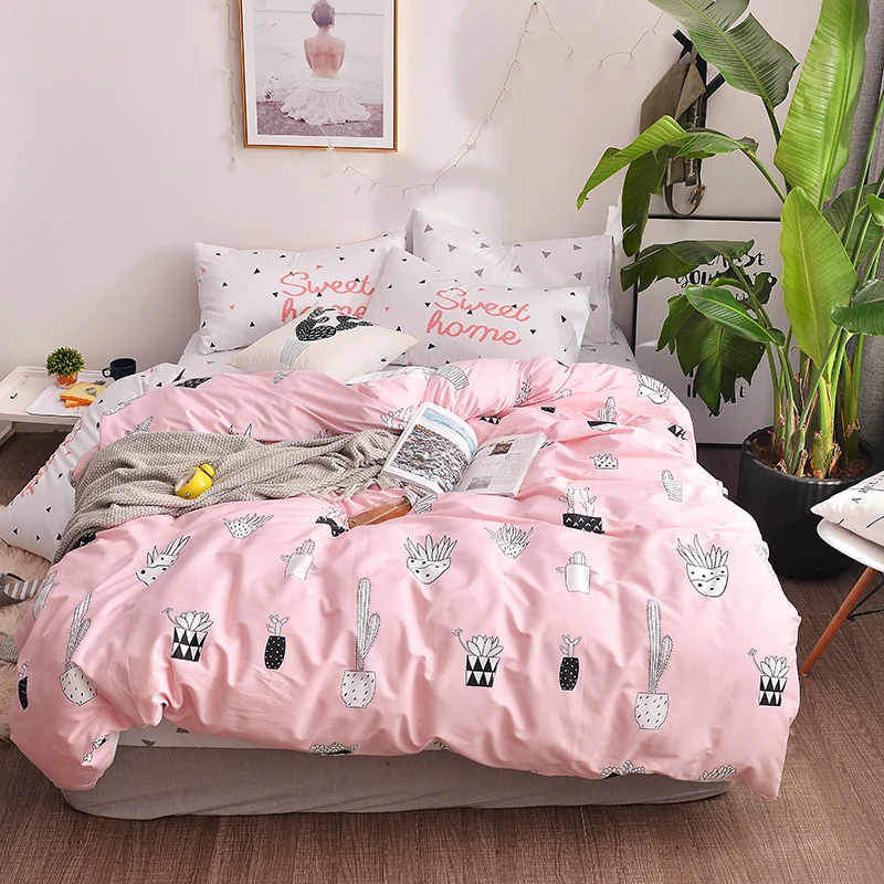 

2018 Brief Bonsai Pink Bedding Set Cotton Fabric 4Pcs Queen Ru Europe Twin Size Duvet Cover Flat Sheet Pillow Cases