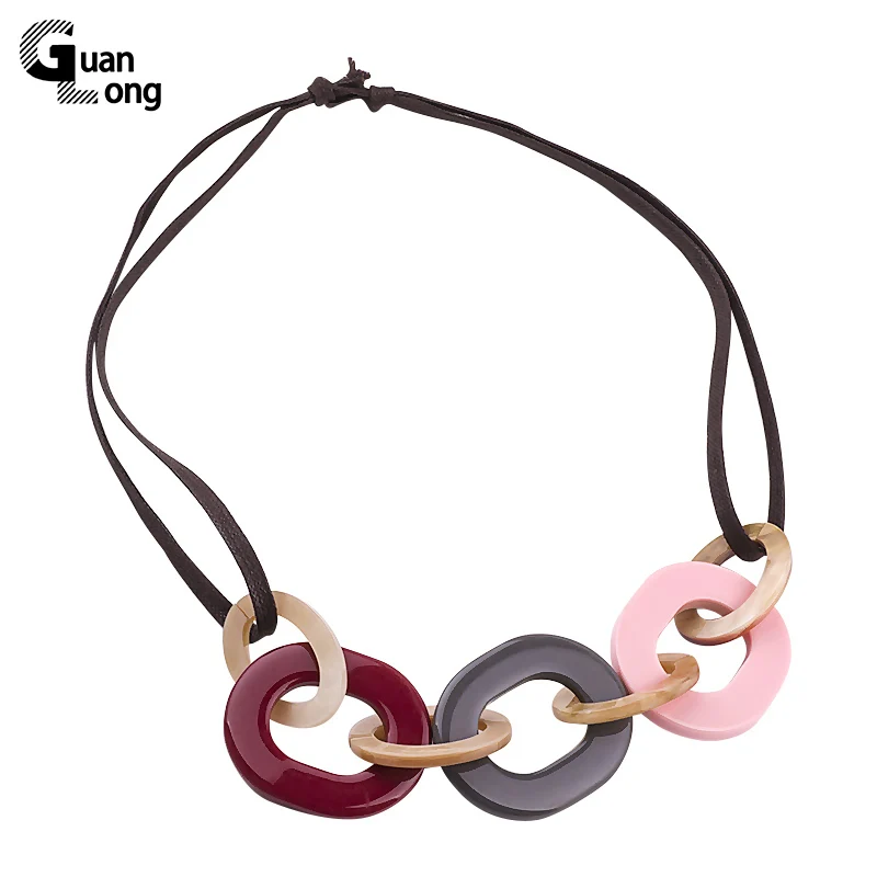 

GuanLong New Fashion Jewelry Rope Chain Resin Geometric Necklaces For Women