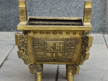 

16" China FA Dynasty Brass Wealth Statue Tripod Ding Incense Burner Censer
