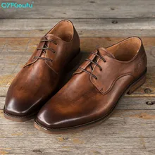 QYFCIOUFU New 2019 Mens Genuine Leather Shoes Vintage Men's Dress Shoes Business Wedding Shoes Oxfords Lace Up Square Toe Flats QYFCIOUFU New 2019 Mens Genuine Leather Shoes Vintage Men's Dress Shoes Business Wedding Shoes Oxfords Lace Up Square Toe Flats