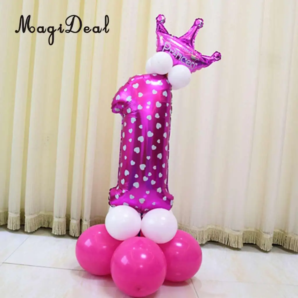 MagiDeal All Numbers 0 to 9 Prince Princess Crown Tiara Balloons Column Set Birthday Baby Shower Arch Garland Decor