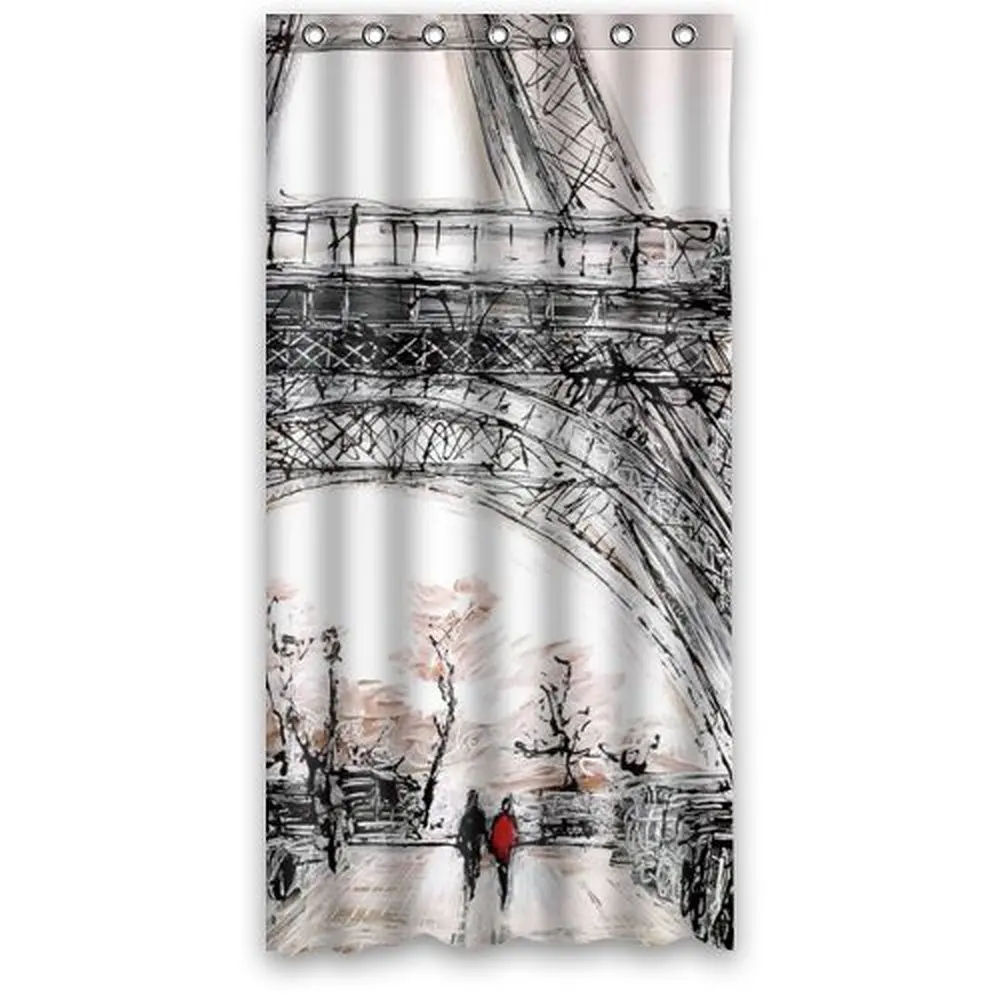 36w*72h inch Abstract Watercolor Vintage Paris Eiffel Tower Art Shower Curtain Waterproof Bath