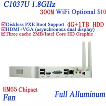 Real power faction mini pc windows 7 or linux with Celeron C1037U 1.8Ghz with VGA HDMI RJ45 USB*4 4G RAM 1TB HDD full alluminum
