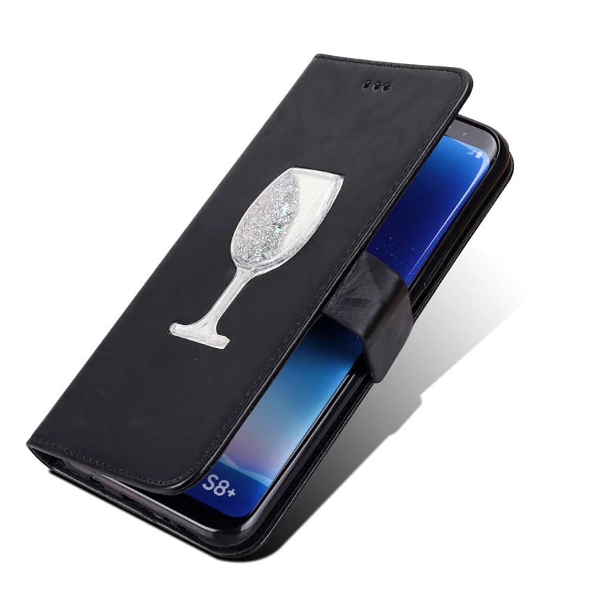 Hourglass Love Heart Quicksand Leather Wallet Case For Samsung Galaxy S8 S9 Plus S5 Mini S7 Edge Magnetic Flip 2 Card Slots Bag (55)