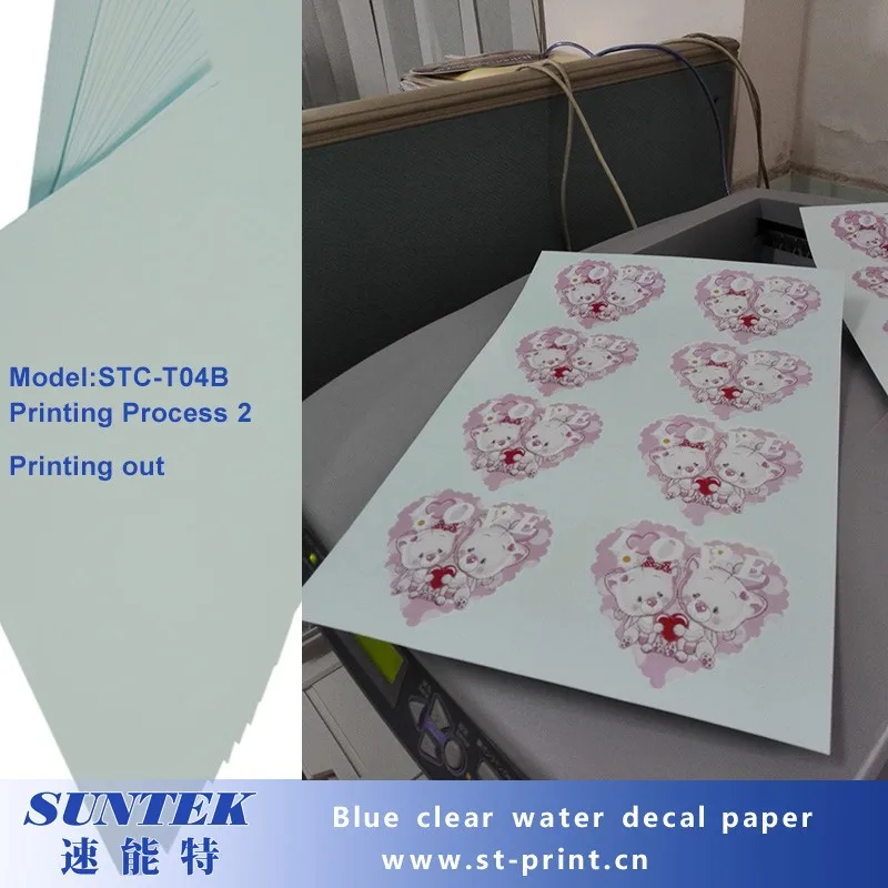 Blue clear back water decal paper for Inkjet printer process 2 printed out