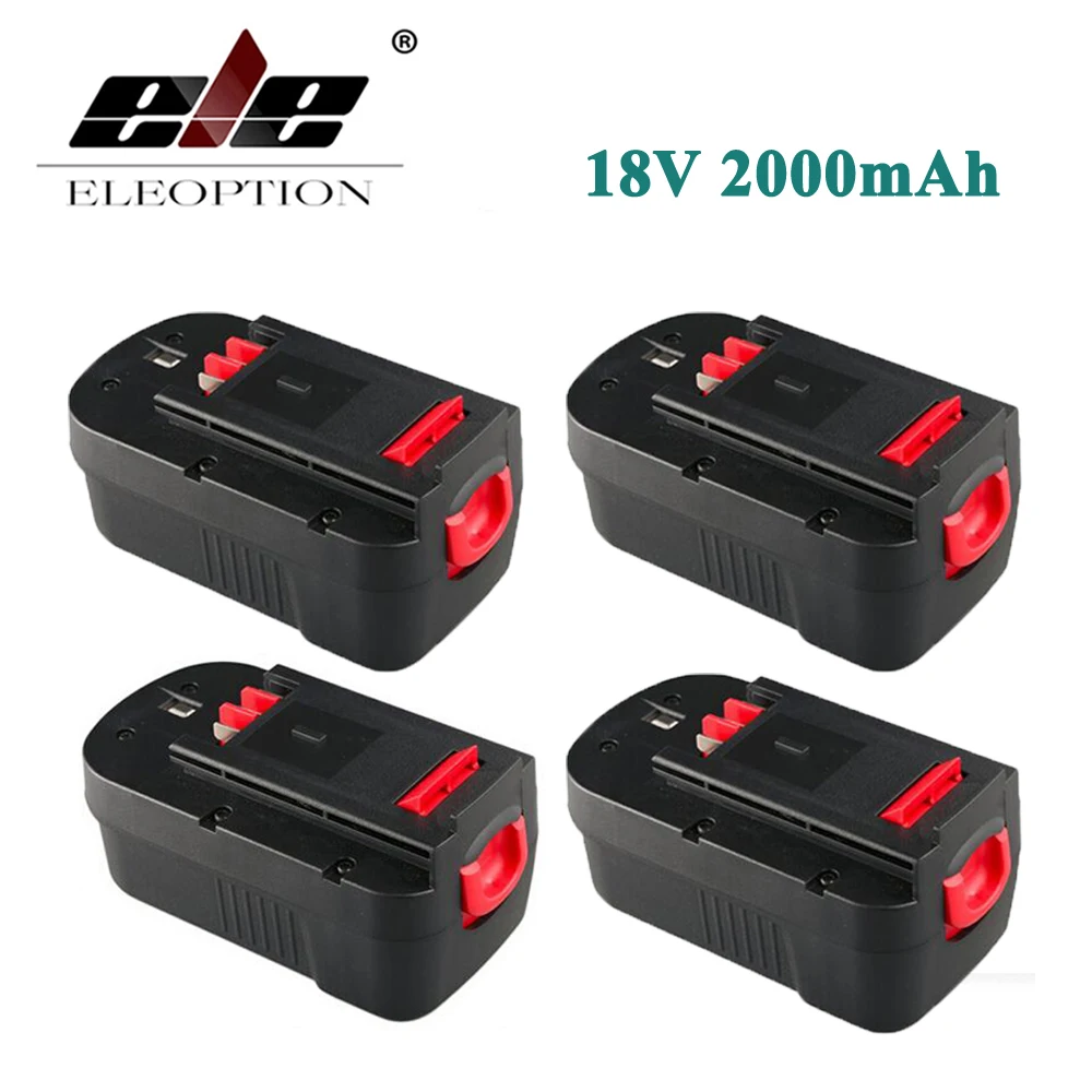 

ELEOPTION High Quality 4PCS New 2000mAh 18V NI-CD Replacement Power Tool Battery for Black & Decker HPB18 244760-00 A1718 A18