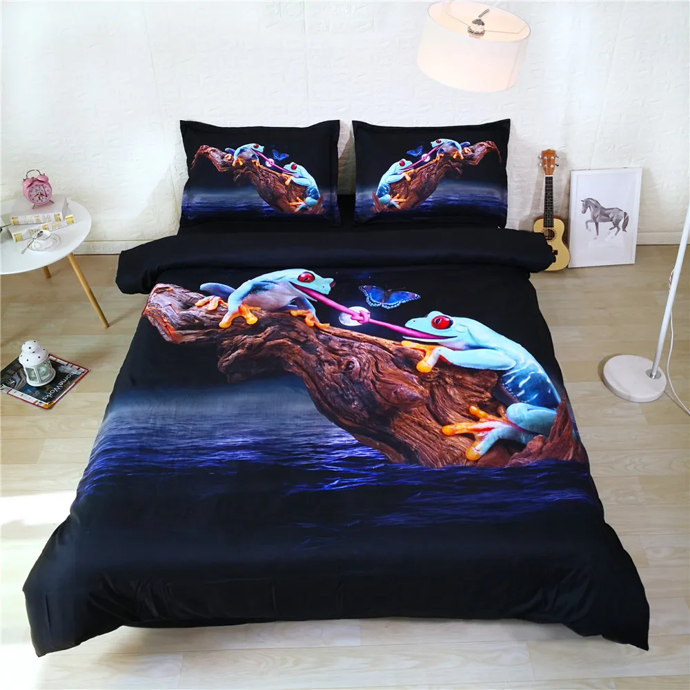 3D Frog Bed and Bedding Set Microfiber Bedding fadeless Comforter Duvet