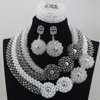 

Amazing Clear AB Crystal Costume Jewelry Necklace Set African Jewelry Set Silver Beads Event Jewelry Free Shipping WD489