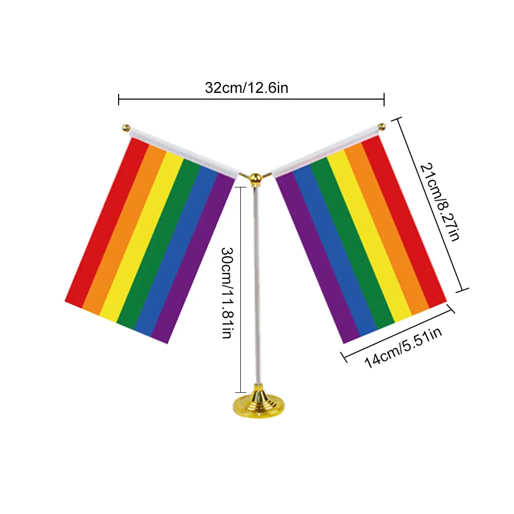Радужный настольный флаг из нержавеющей стали y-образный рамка-флаг Радуга, фестиваль Прайд палка флаг Офис домашнее настольное украшение Баннер