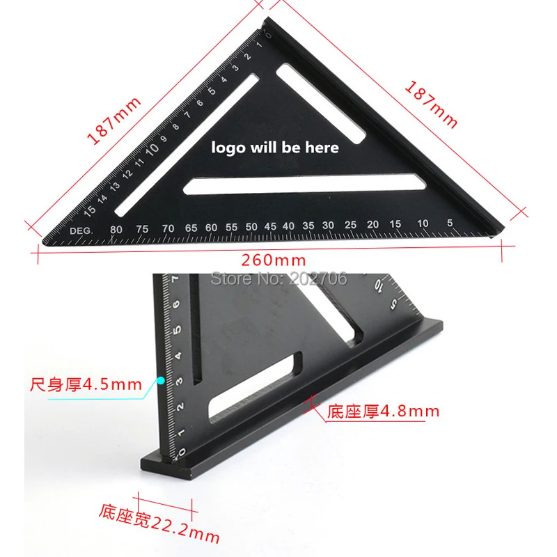 

DEER Aluminun Alloy Triangle Ruler Angle Ruler 90 degrees Protractor For Home Builders DIY Artists Measuring Woodworking tools