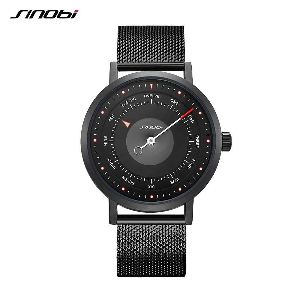 Sinobi Top Luxury Brand Men Leather Strap Sports Watches Men's Quartz Clock Man Waterproof Wrist Hiking Watch Relogio masculino - Цвет: Black mesh band