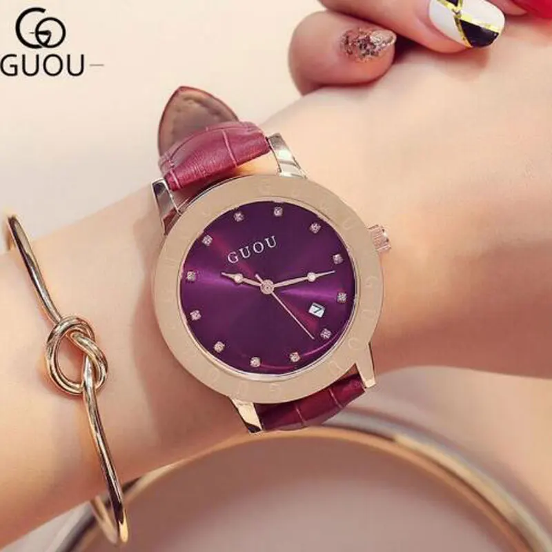 

Russian Clearance Guou Luxury Brand Watch Fashion Women Watches Quartz Women's Watches Leather Watch Clock Women montre femme
