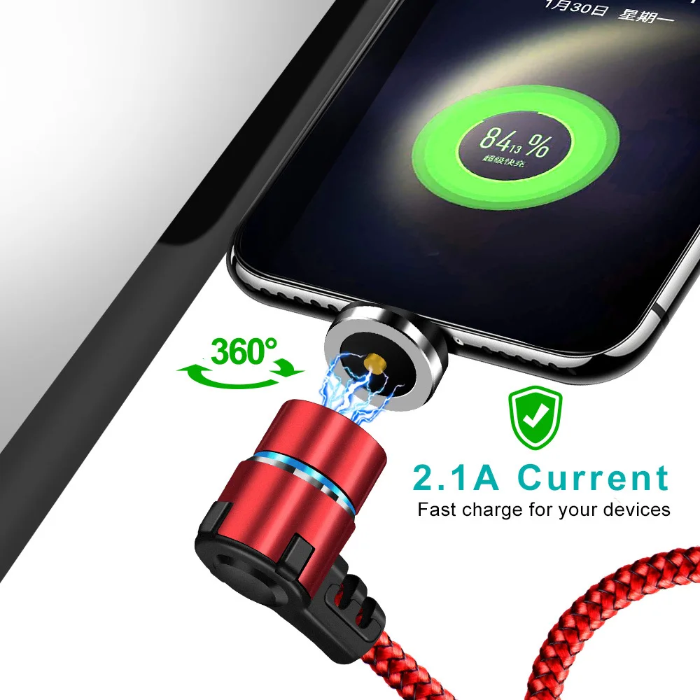 1 m (100 سنتيمتر) مشروط 90 درجة L نموذج USB نوع C كابل مغناطيسي ل فون هواوي سامسونج IOS مايكرو سريع تهمة الهاتف المحمول كابل