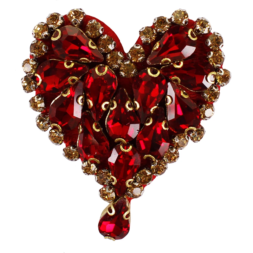 

10pieces Beaded Diamond Heart Badges Waterdrop Crystal Motifs Love Rhinestones Patches for Shoes Brooches Hat Decorated