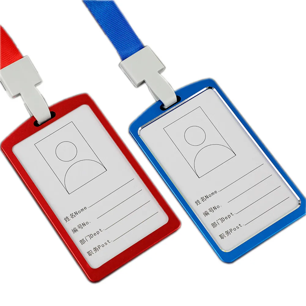 

New Aluminum Vertical ID Card Badge Holder Business Work Bus Card Case Cover Lanyard staff work card Office/Stationery Supplies